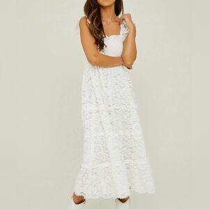 Altar'd State Trystyn Lace Midi Dress Ivory